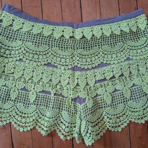 Lush Gray Pajama Shorts with Lime Lace